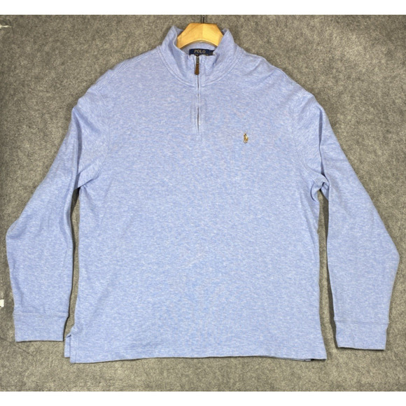 Polo Ralph Lauren Sweater Mens Large Blue 100% Cotton Estate Rib 1/4 Zipper - Picture 1 of 9
